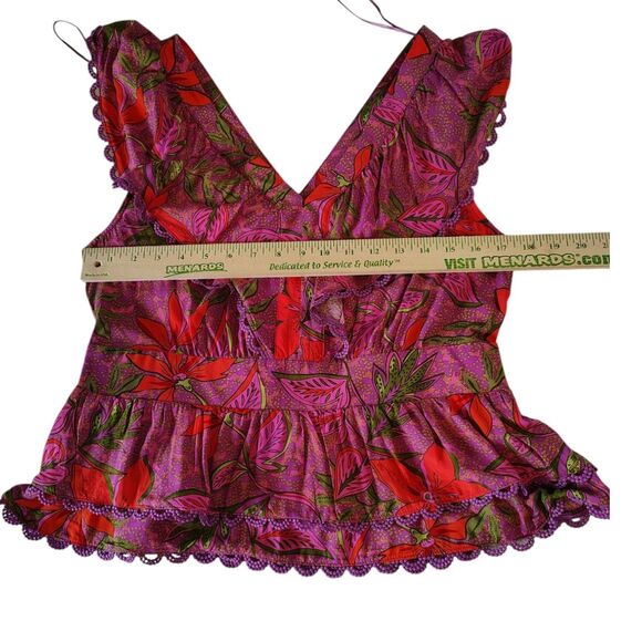 Rose & Olive Colorful Floral Sleeveless Lace and Ruffles Petalum Blouse Size 6 - Picture 8 of 8